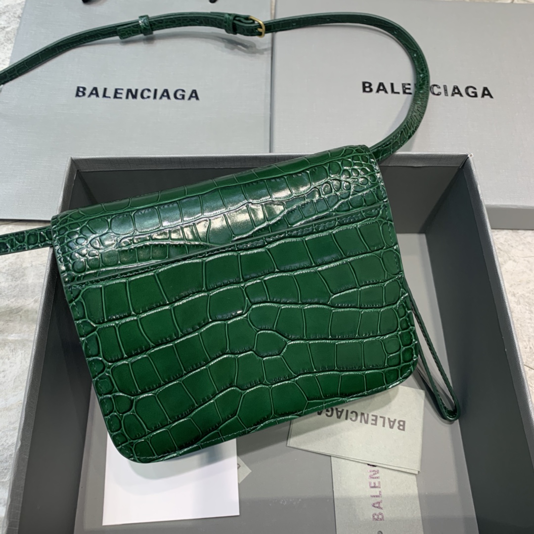 Balenciaga Small Woc Crocodile Embossed Shoulder Bag Green